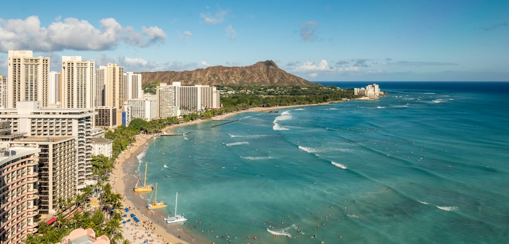 Waikiki coastline with Diamond Head in the distance